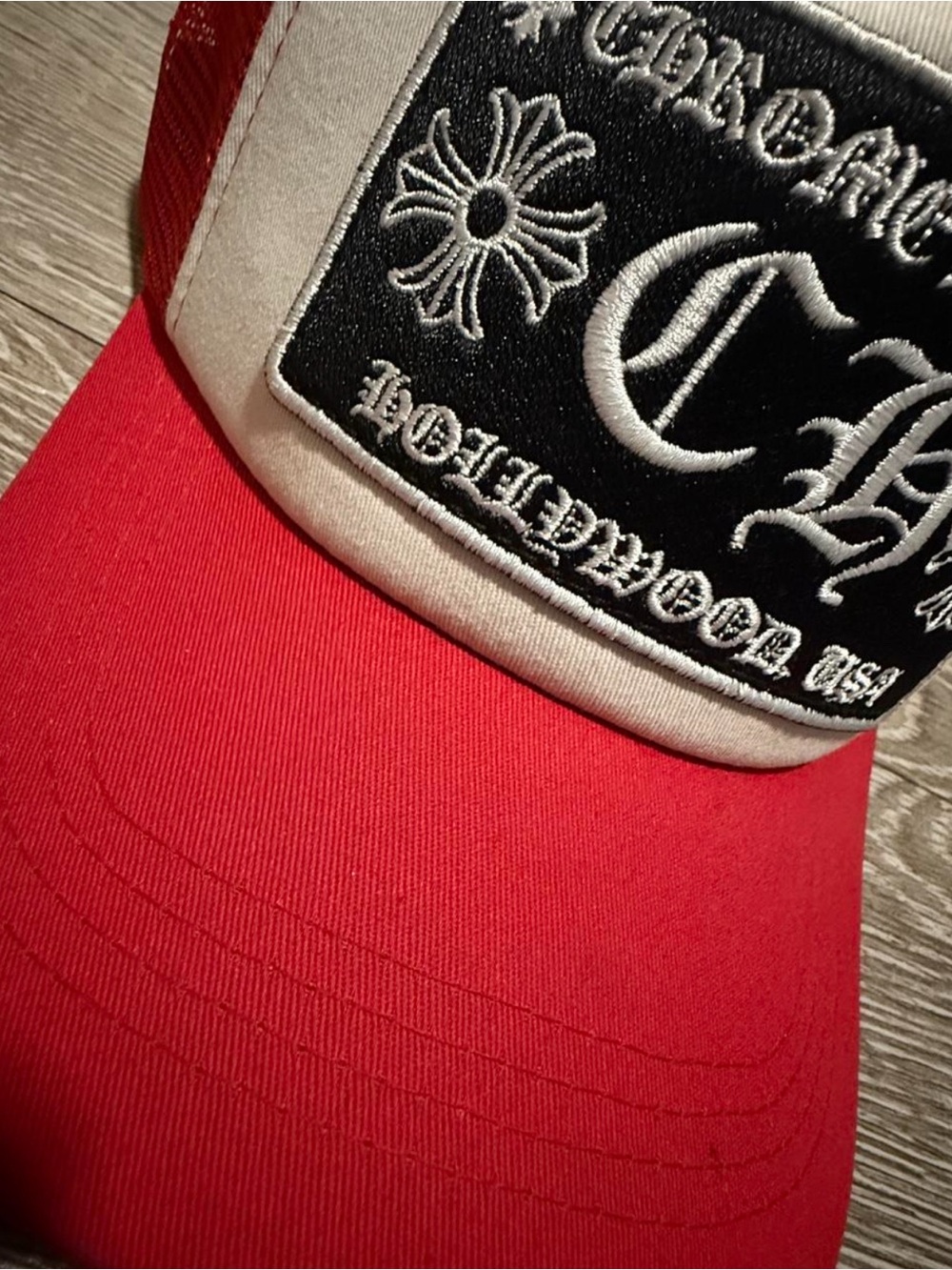Chrome hearts Red and White Trucker Cap with Embroidered Patch